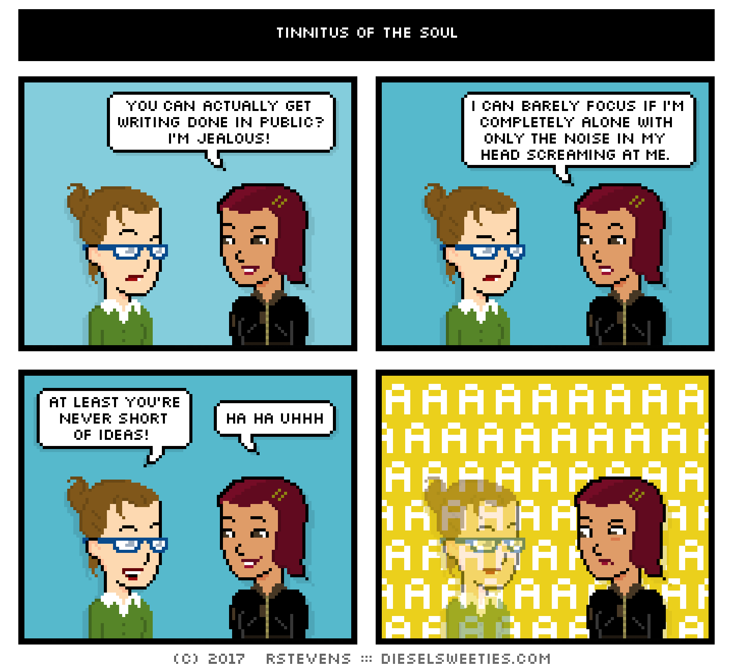 comic library anne, csstine : so much of writing is staring into space. which means not only do people roll their eyes when you say you're a writer - they think you're lazy when they see you writing! there's your first mistake. leaving the house? caring what other people think.